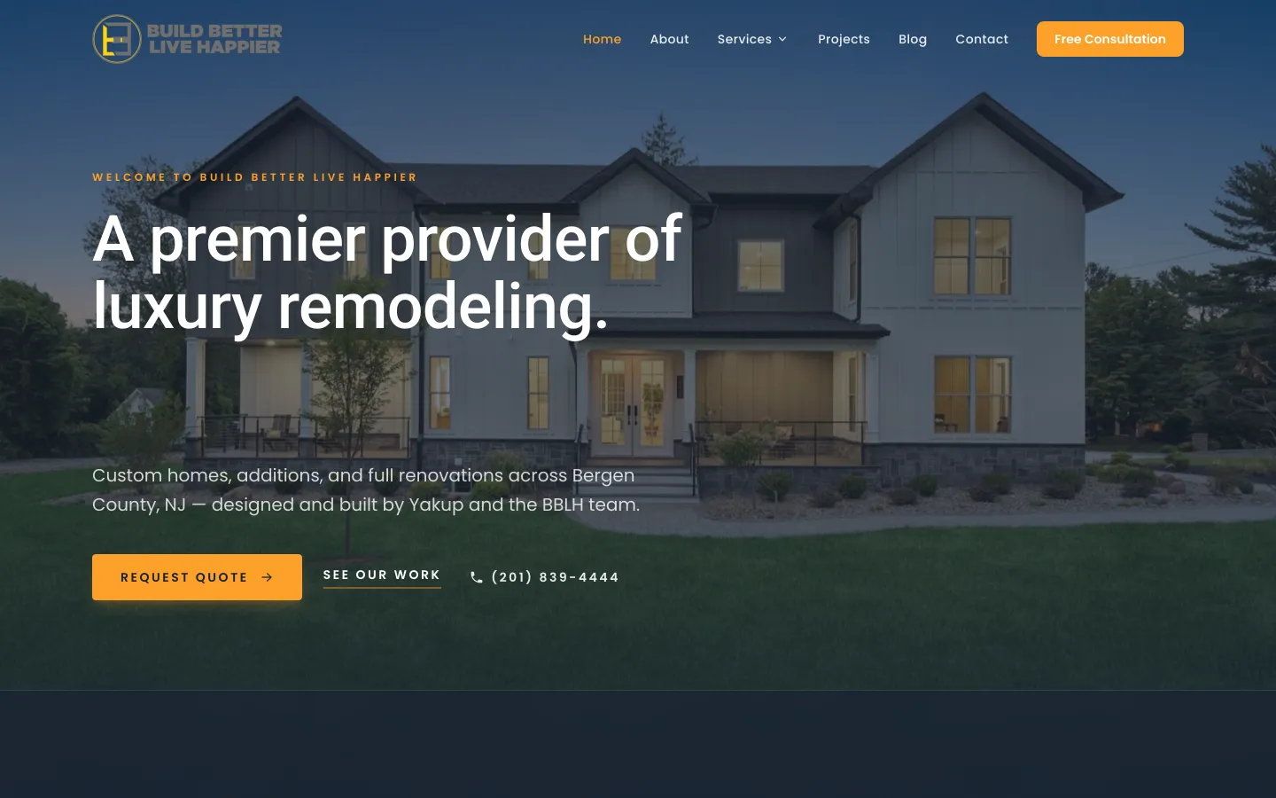 Build Better Live Happier website homepage