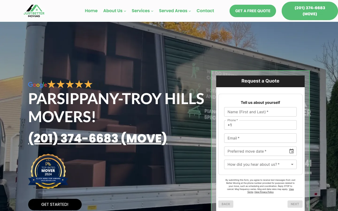 Just Better Moving's previous WordPress website