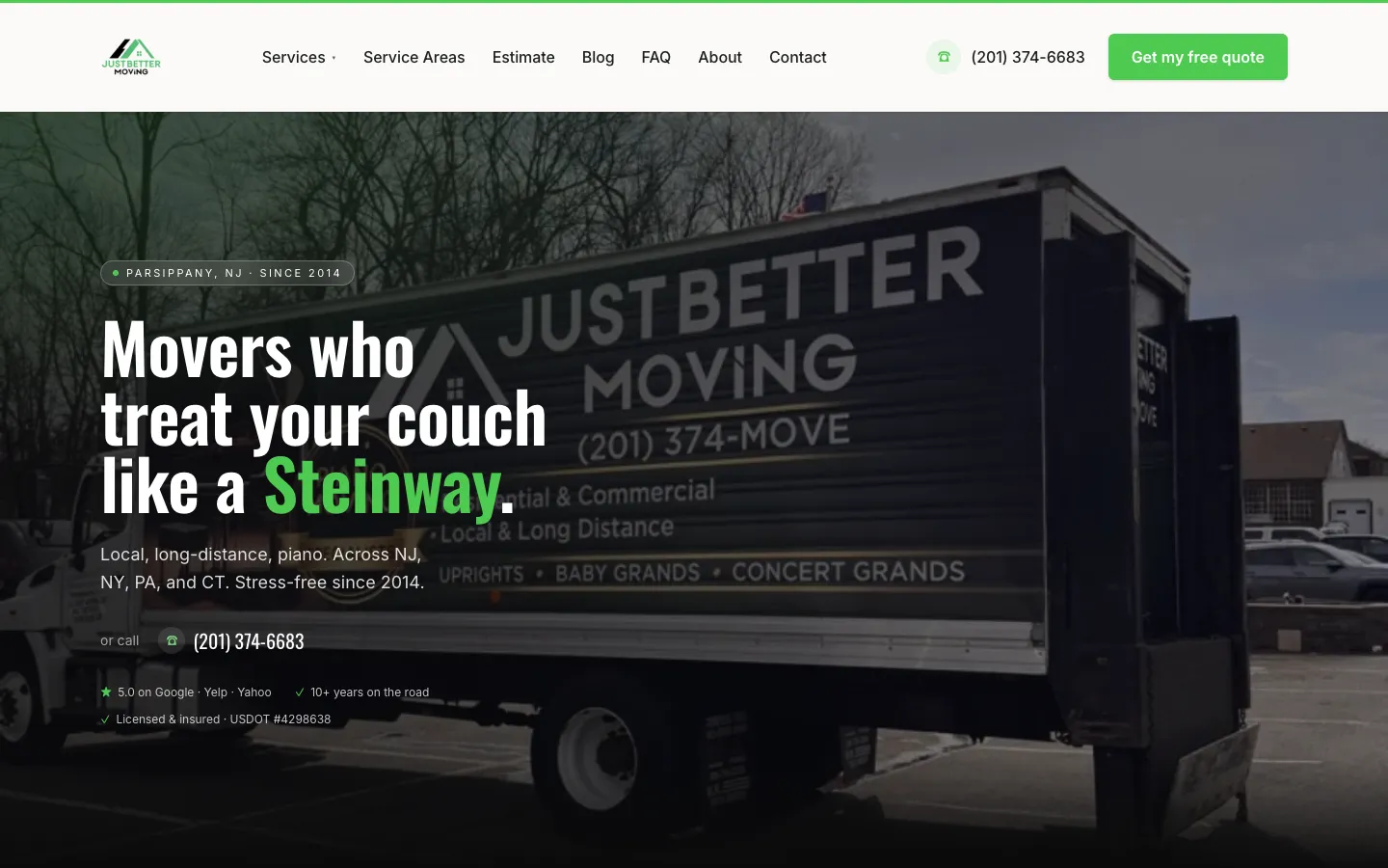 Just Better Moving homepage, designed and built by ABMG